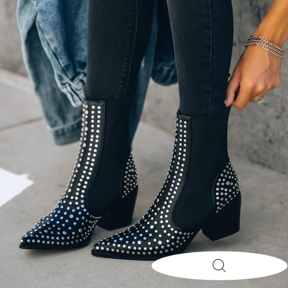 Black studded heeled boots